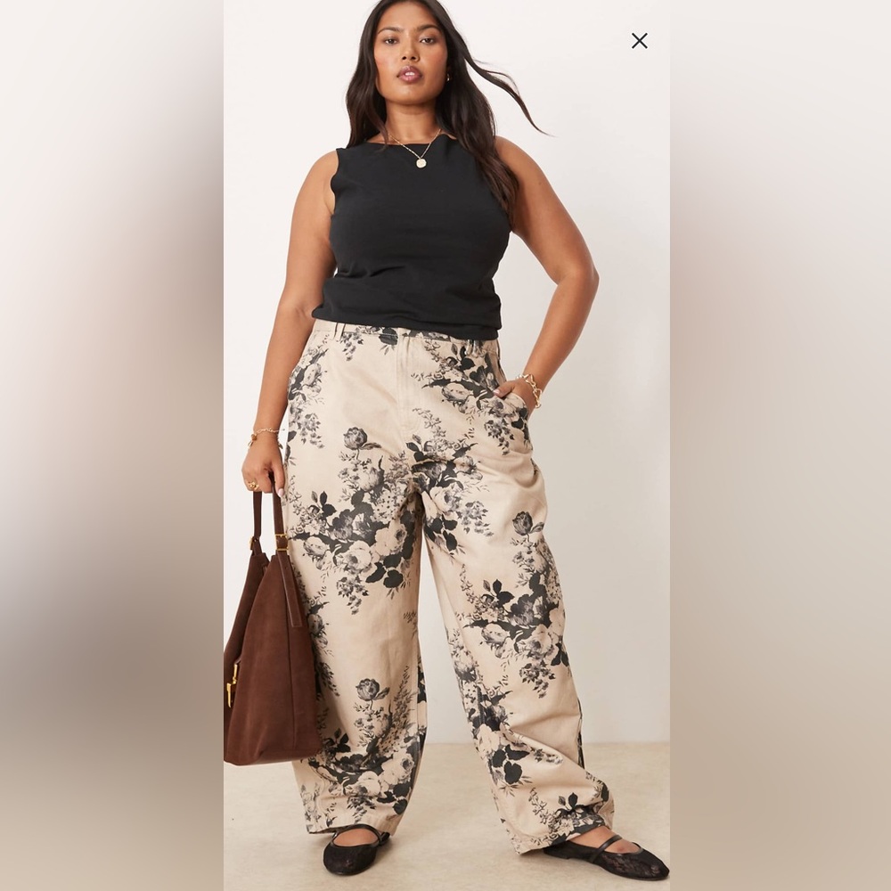 NWT ASOS Barrell leg jeans Taupe/Black floral